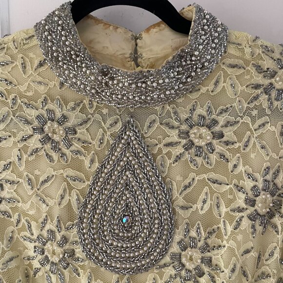 1960s Vintage Yellow Beaded Midi Dress - Picture 2 of 4